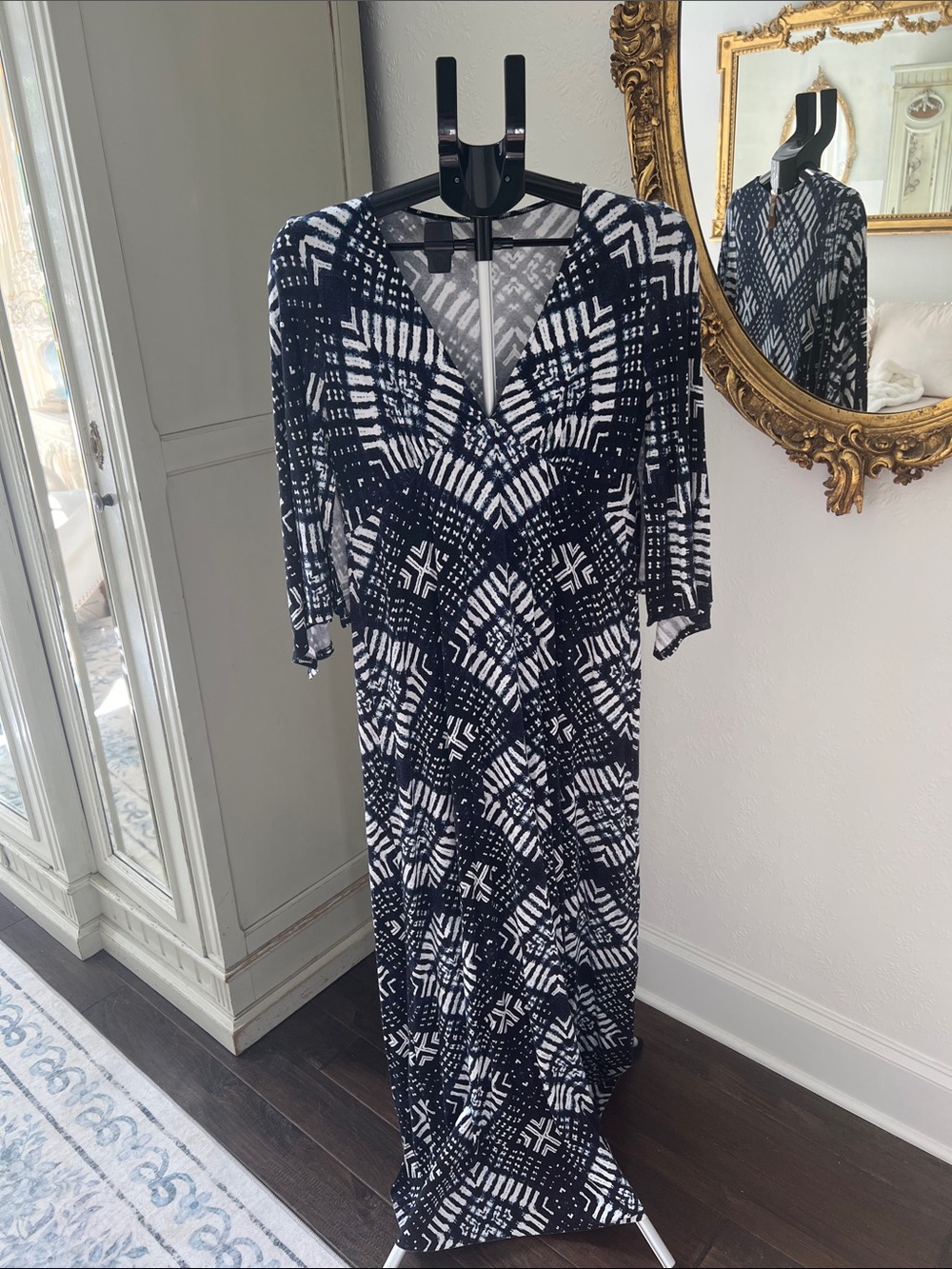 Rachel Pally Black Geometric V-Neck Jersey Maxi Dress - Picture 1 of 8